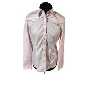 CR Ranchwear multi Light Pink Button Up *Silver Piping* LARGE